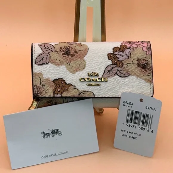 Coach Floral Print 6 Ring Key Case B4/Chalk Crossgrain Leather - Picture 12 of 14